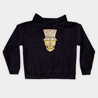Skull head set with fancy sapphire diamond and gold. Kids Hoodie